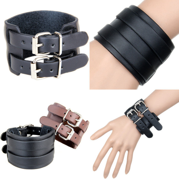 Variantes de couleurs bracelet manchette cuir double sangle noir et marron