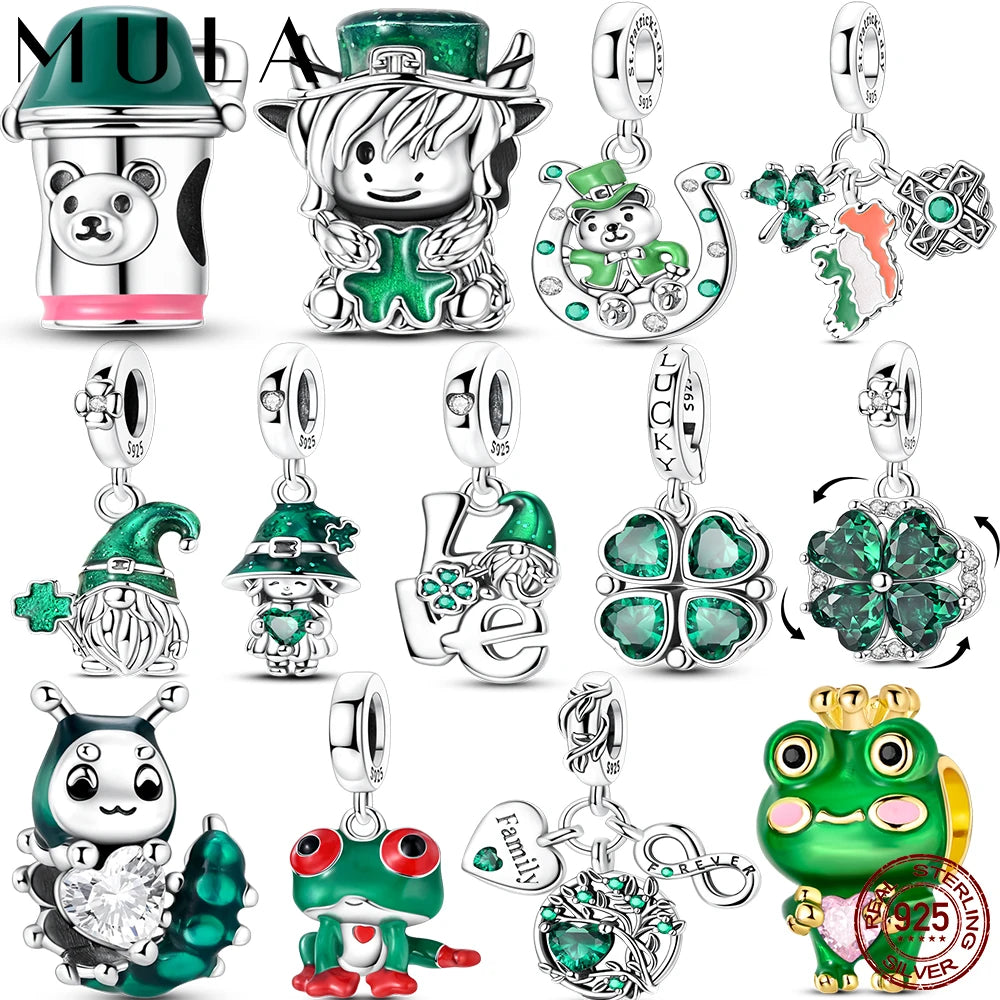 Breloque Trèfle Vert Porte-Bonheur - Argent Sterling 925 - Compatible Bracelet MULA