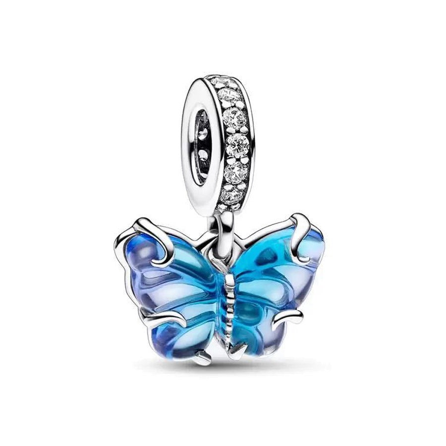 Pendentif Papillon 3D en Verre de Murano Bleu Dégradé - Bijou Élégant
