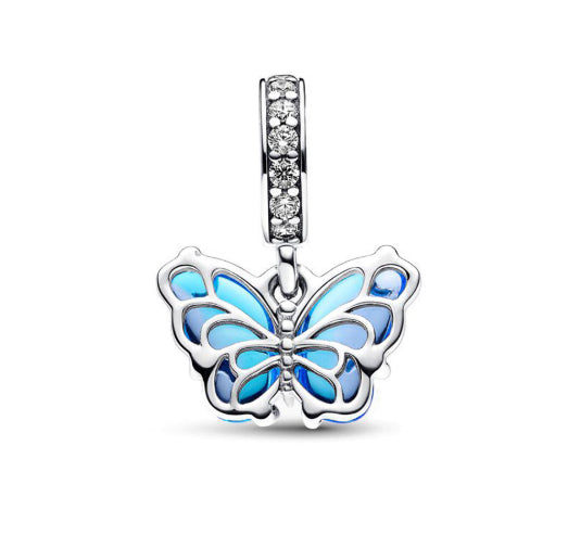 Pendentif Papillon 3D en Verre de Murano Bleu Dégradé - Bijou Élégant