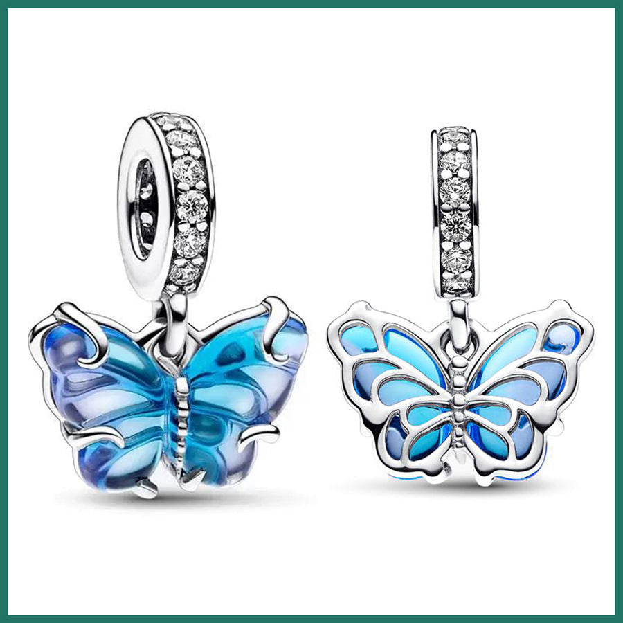 Pendentif Papillon 3D en Verre de Murano Bleu Dégradé - Bijou Élégant